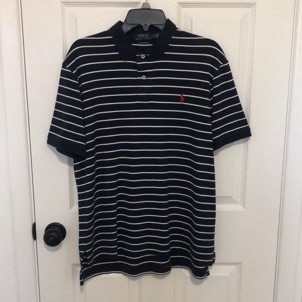 Polo Ralph Lauren Blue/White Striped Polo Shirt Pima Soft Touch